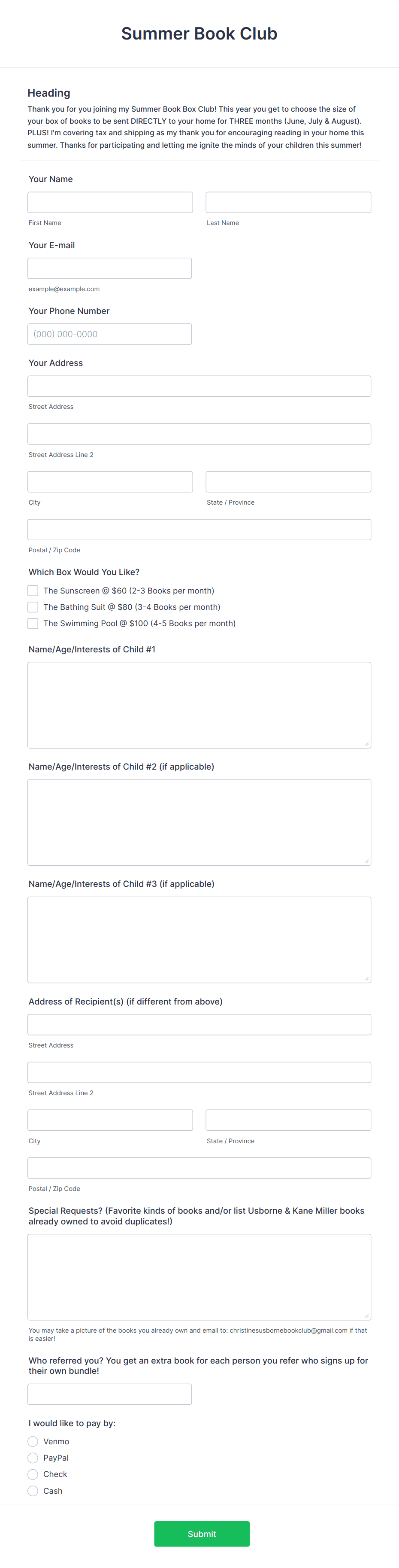 Book Club Membership Form Template | Jotform