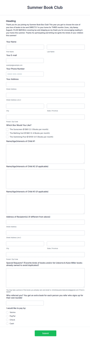 Book Club Membership Form Template