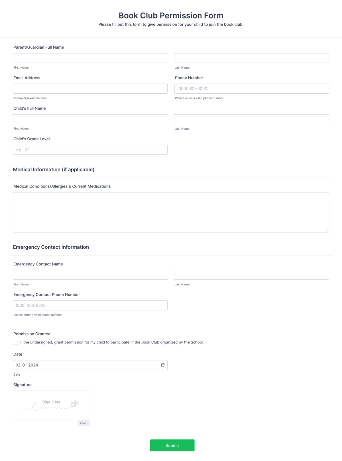 Book Club Permission Form Template | Jotform