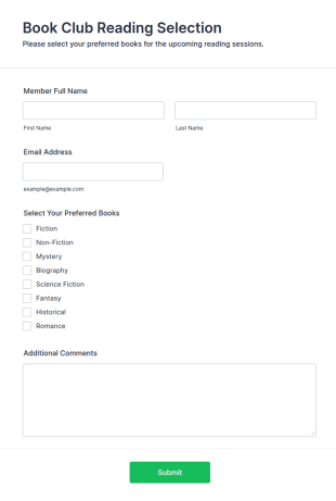 Book Club Reading Selection Form Template