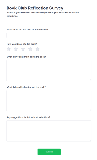 Book Club Reflection Survey Form Template