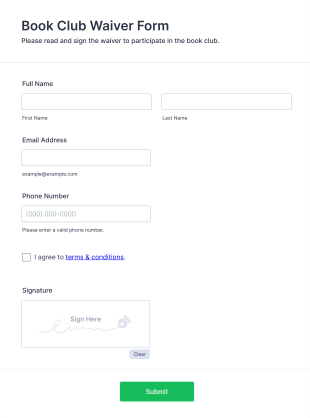 Book Club Waiver Form Template