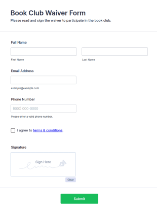 Book Club Waiver Form Template