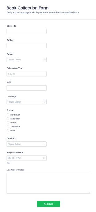 Book Collection Form Template