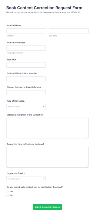 Book Content Correction Request Form Template