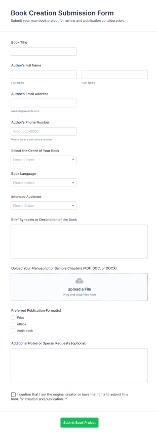 Book Creation Submission Form Form Template