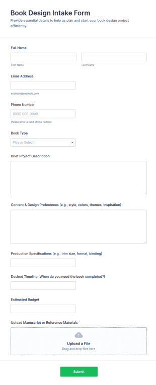 Book Design Intake Form Template