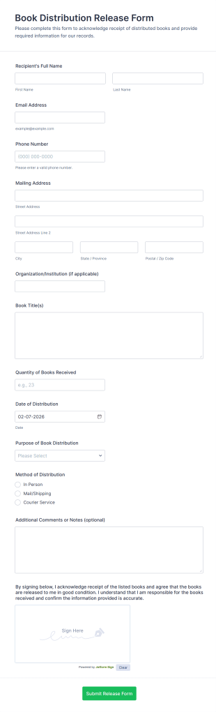 Book Distribution Release Form Template