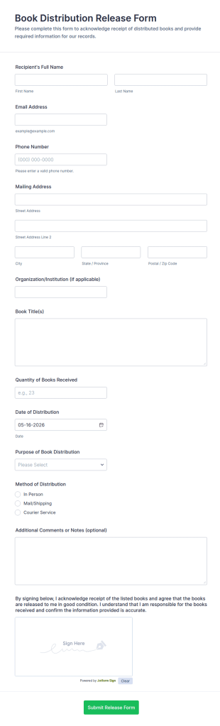 Book Distribution Release Form Template