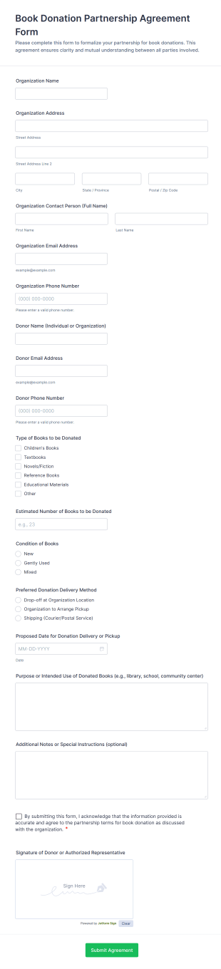 Book Donation Partnership Agreement Form Template