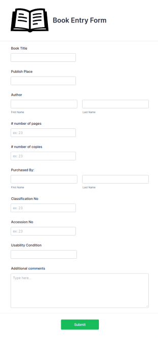 Book Entry Form Template