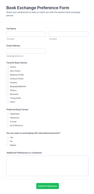 Book Exchange Preference Form Template