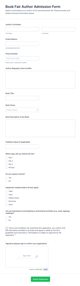 Book Fair Author Admission Form Template
