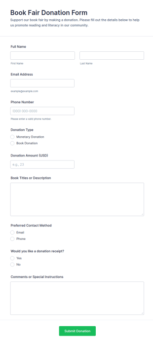 Book Fair Donation Form Template