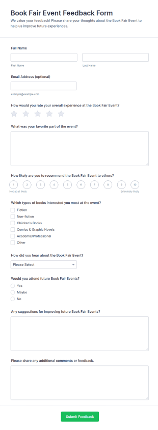 Book Fair Event Feedback Form Template