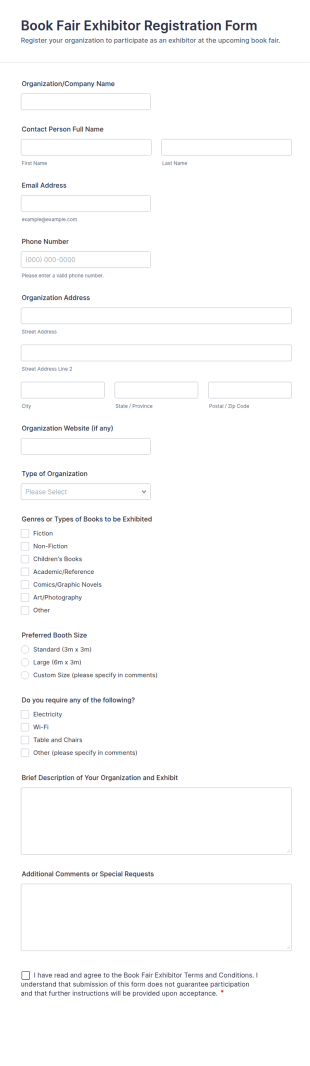 Book Fair Exhibitor Registration Form Template