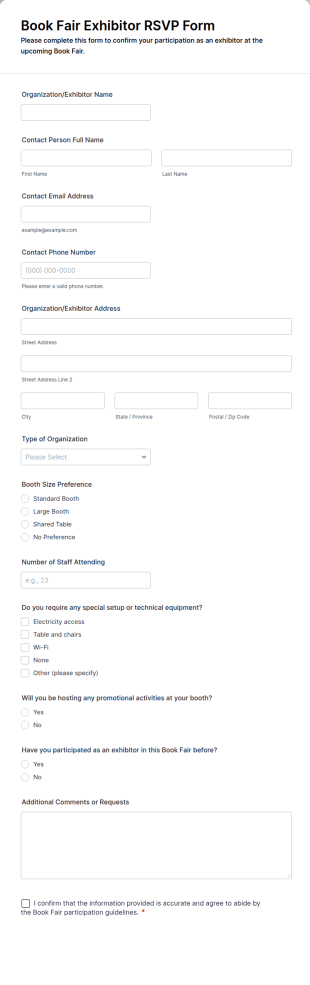 Book Fair Exhibitor RSVP Form Template
