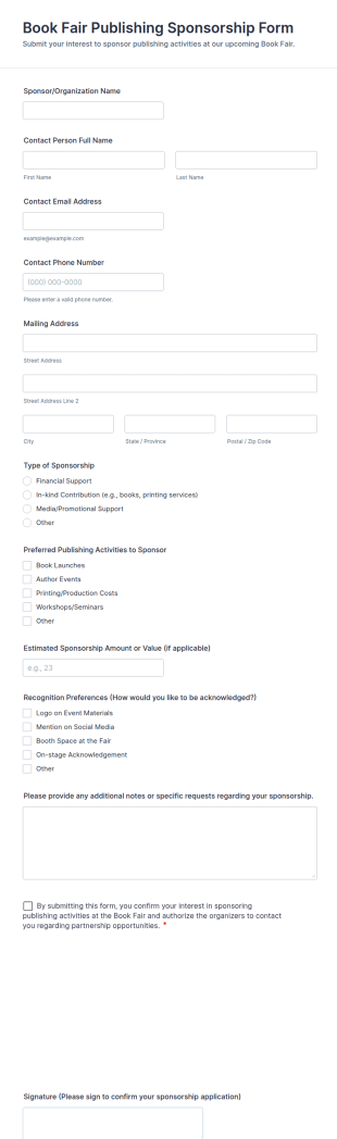 Book Fair Publishing Sponsorship Form Template