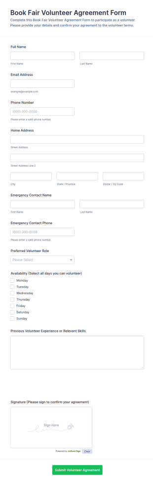 Book Fair Volunteer Agreement Form Template