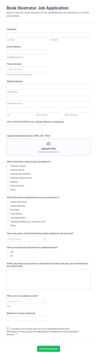 Book Illustrator Job Application Form Template