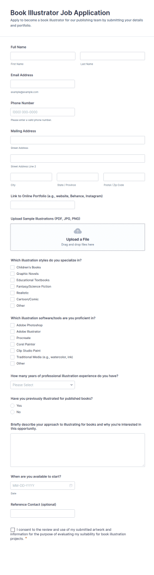 Book Illustrator Job Application Form Template