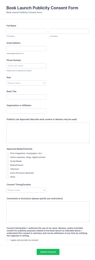 Book Launch Publicity Consent Form Template