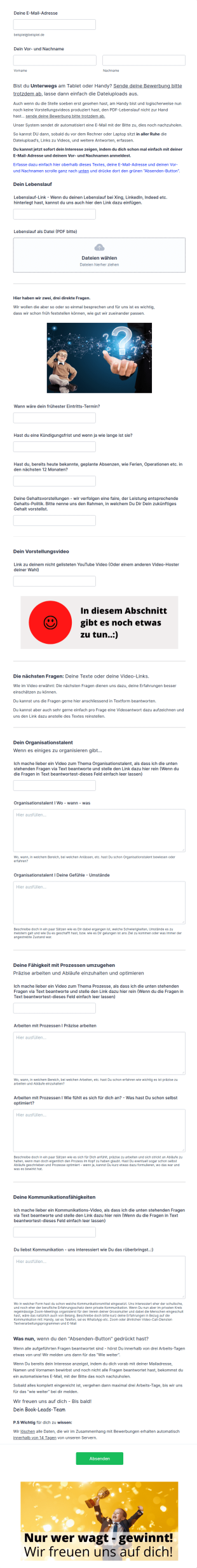 Book Leads Frage Formular I Junior Projektmanager I 29.07.21
