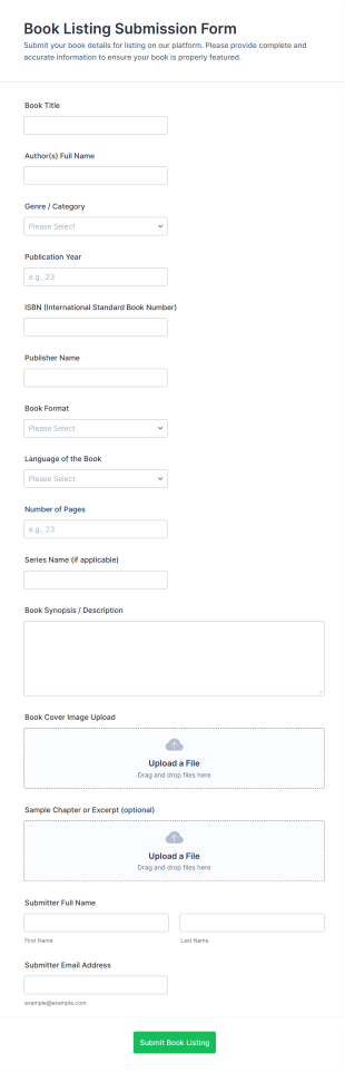 Book Listing Submission Form Template