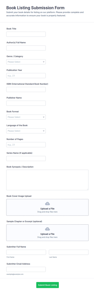 Book Listing Submission Form Template