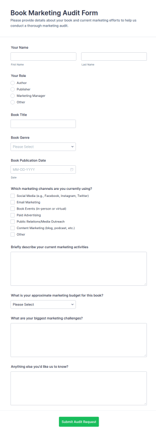 Book Marketing Audit Form Template