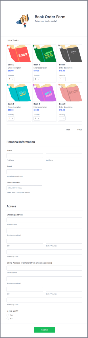 Book Order Form Template