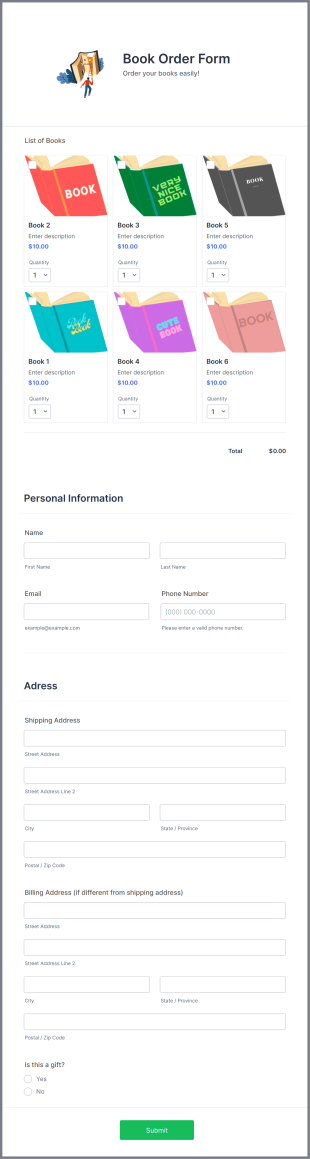 Book Order Form Template