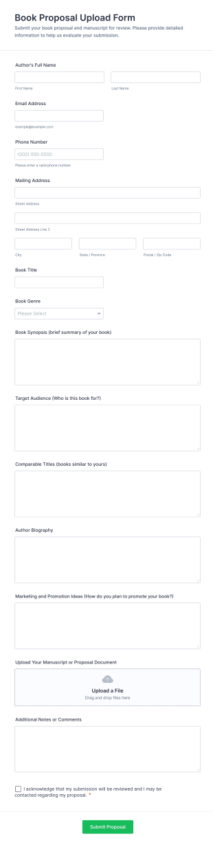 Book Proposal Upload Form Template