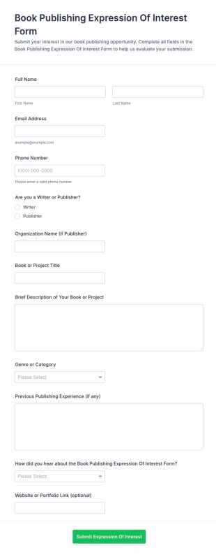Book Publishing Expression Of Interest Form Template