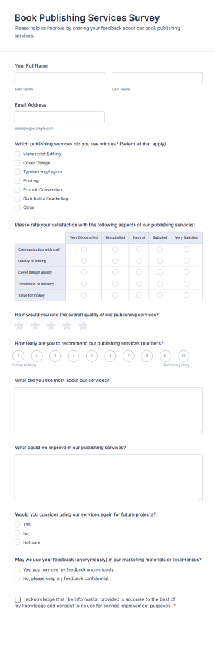 Book Publishing Services Survey Form Template