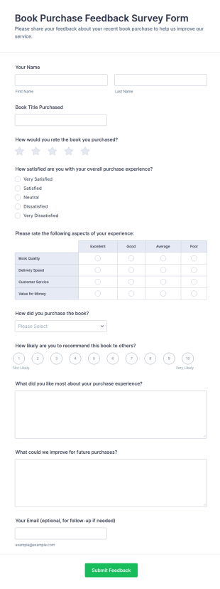 Book Purchase Feedback Survey Form Template
