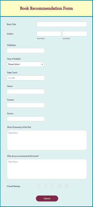 Book Recommendation Form Template