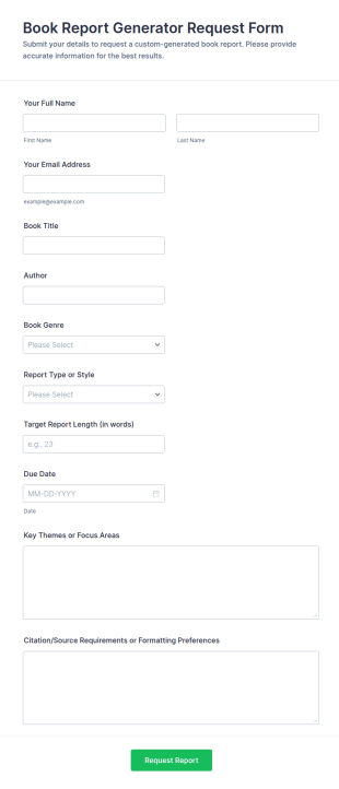 Book Report Generator Request Form Template