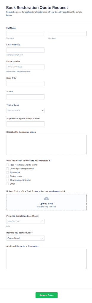 Book Restoration Quote Request Form Template