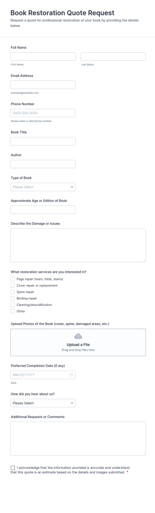Book Restoration Quote Request Form Template
