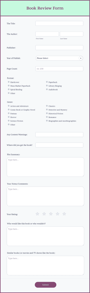 Book Review Form Template