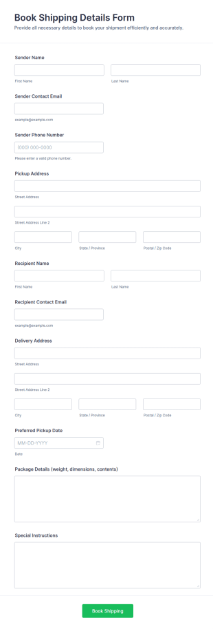 Book Shipping Details Form Template