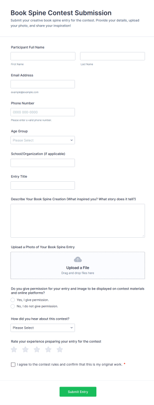 Book Spine Contest Submission Form Template