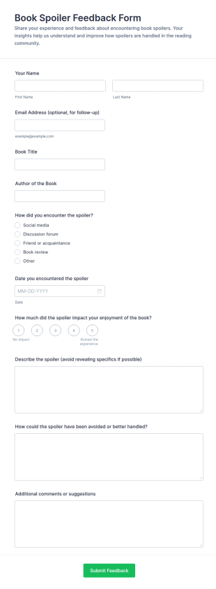 Book Spoiler Feedback Form Template