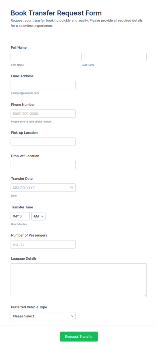 Book Transfer Request Form Template