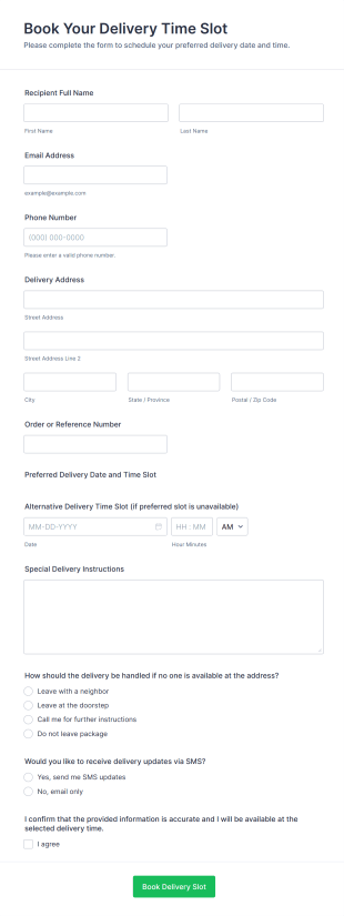 Book Your Delivery Time Slot Form Template