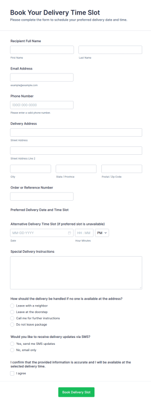 Delivery Time Slot Booking Form Template