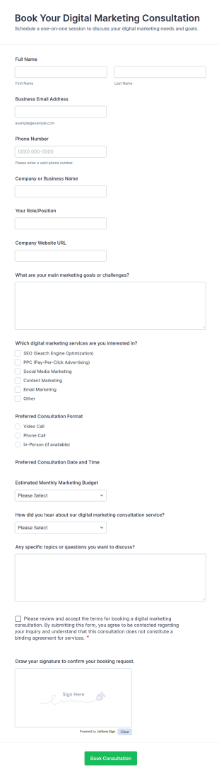 Book Your Digital Marketing Consultation Form Template