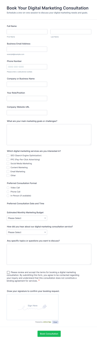 Book Your Digital Marketing Consultation Form Template