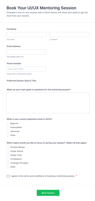 Book Your UI/UX Mentoring Session Form Template